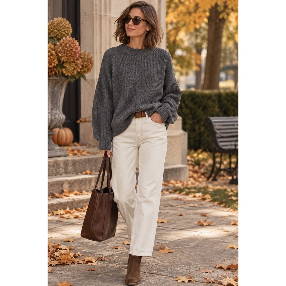 Modern Citizen Boxy Slouchy Sweater XL Textured Knit Cozy Pullover Top Gray